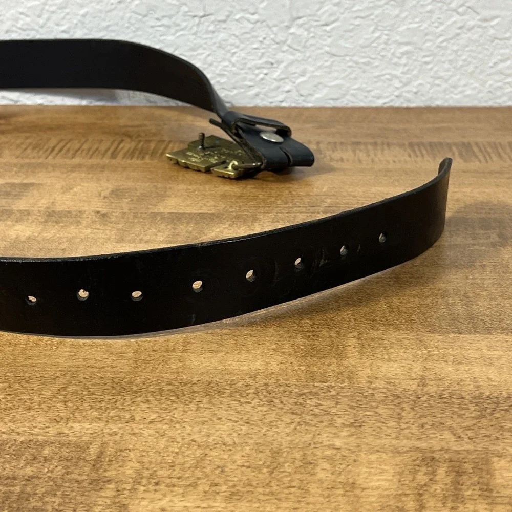 Vintage‎ Harley Davidson Black Belt & Brass Belt Buckle Size 42 Genuine Leather